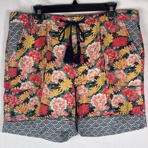 Sundance-Kalini Shorts-Womens-Large-Floral-Linen/Cotton-Boho-Tassel
